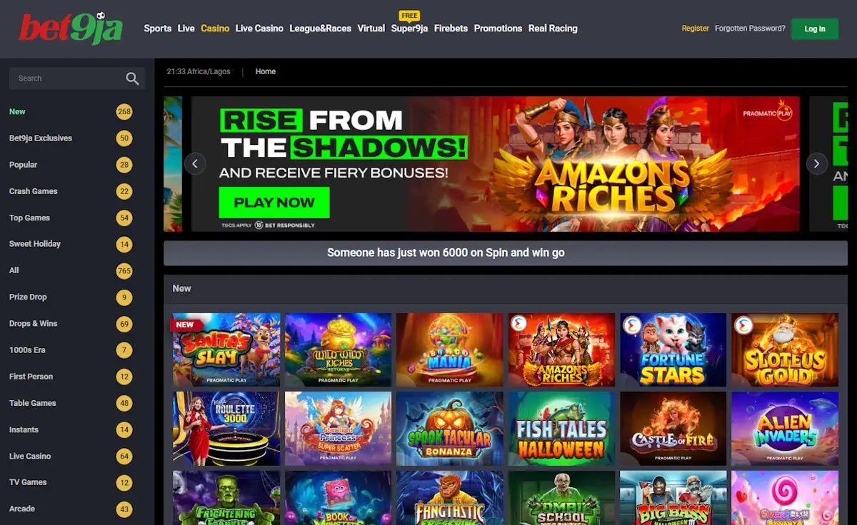 Bet9ja Casino Games Screenshot